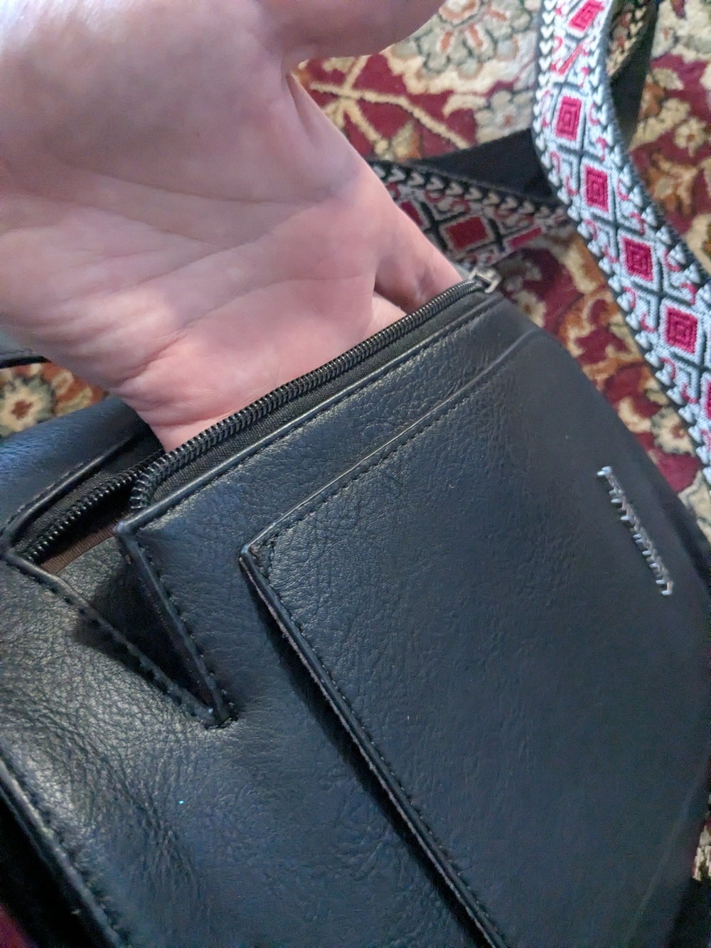 Montana West Black Crossbody Bag with Detachable Patterned Strap - Picture 5 of 12
